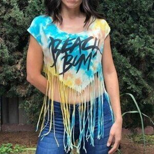 The Classic tie dye short sleeve top w/ fun fringe Size S